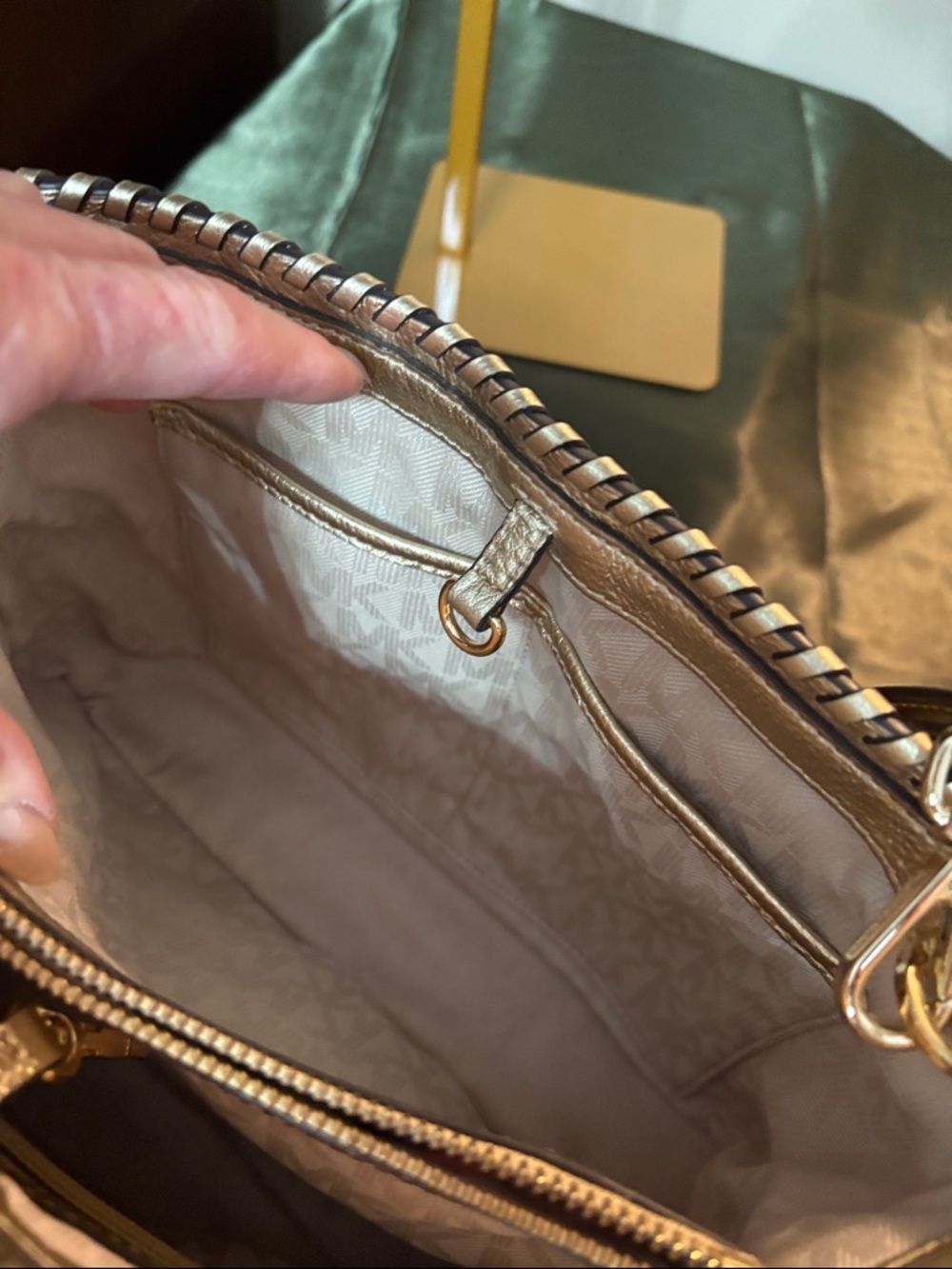Michael Kors Rosalie Straw Tote with Gold Metallic Trim and Chain Handles - Picture 10 of 14